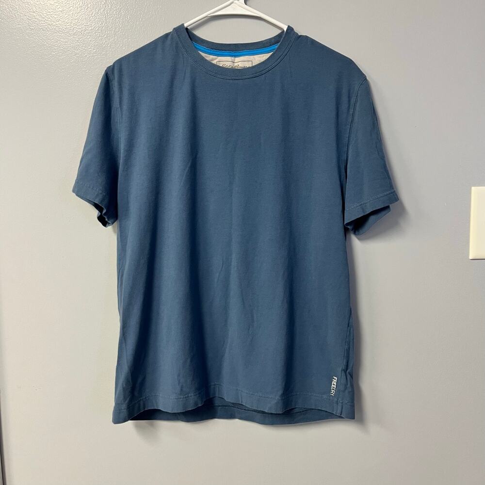 eddie bauer mens‎ medium active cotton spandex free dry blue t shirt